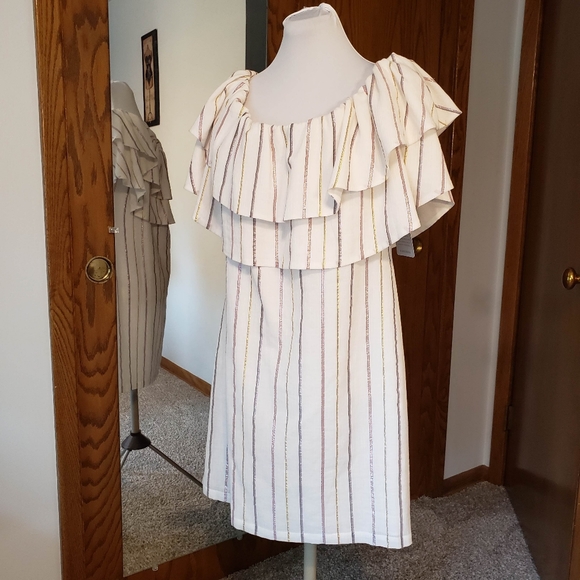 CHARLES HENRY Metallic Stripe Ivory Popover Dress Sz M NWT - Picture 9 of 15